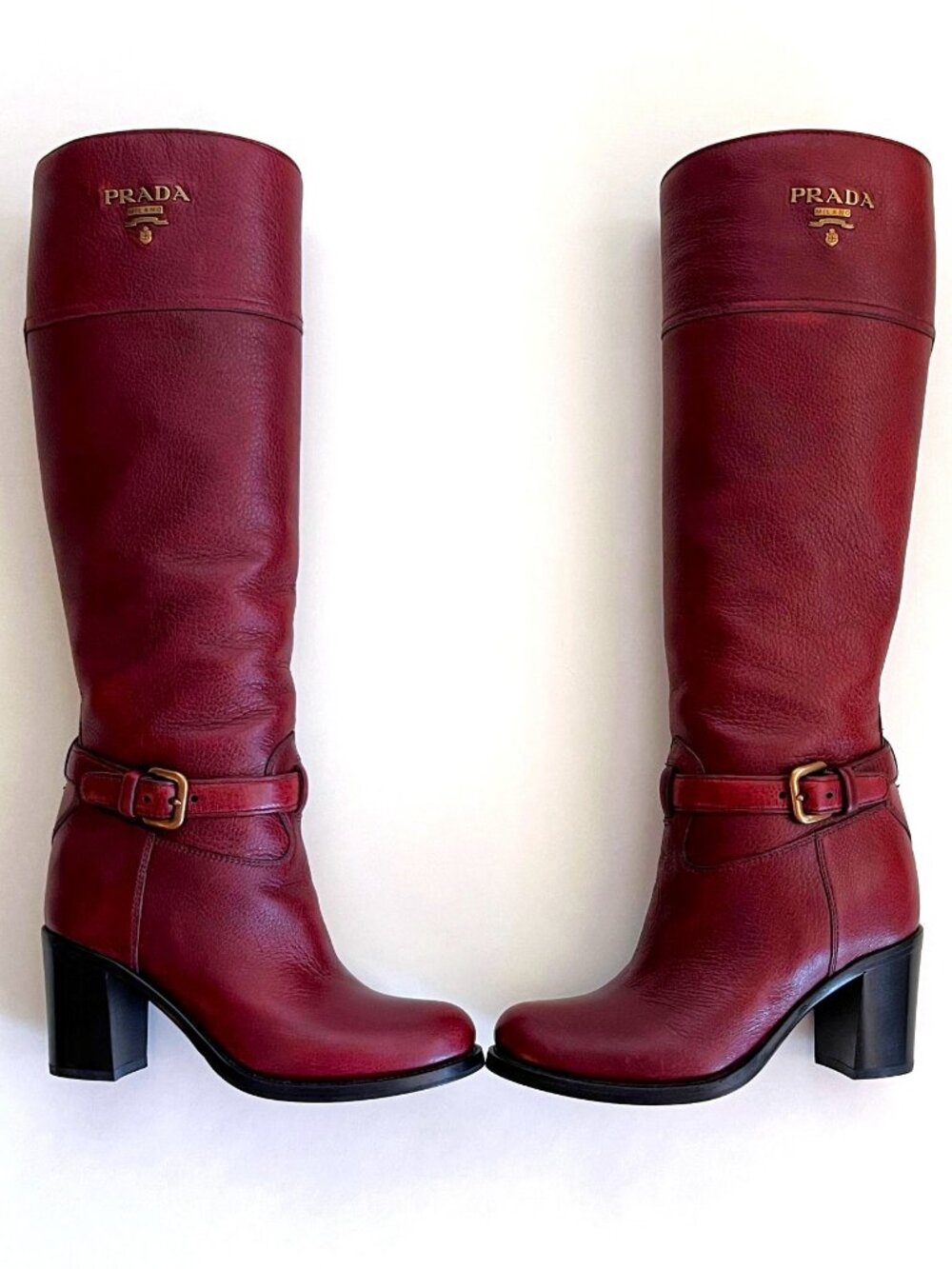 PRADA Women's Red Cervo Antic Knee-High Riding Boots, size EU 37 New without Box - Picture 4 of 13